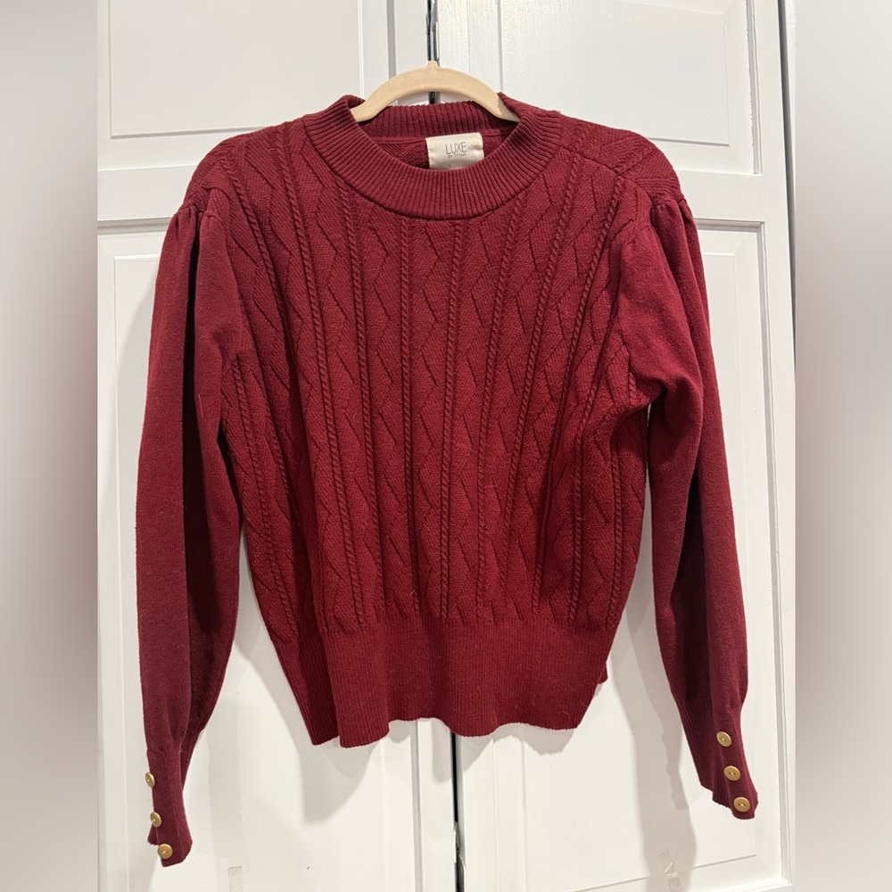 Luxe Women's Burgundy Cable Knit Sweater - Size M